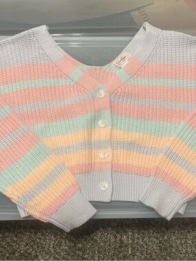 Jessica Simpson Pastel Striped Cropped Cardigan - Pink, Mint, Yellow, Gray